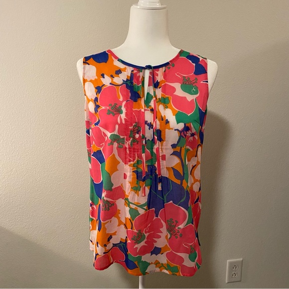 Talbots Floral Sleeveless Split Neck Cotton Blouse - Picture 5 of 9